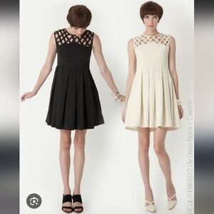 Anthropologie Dear Creatures Lily Dress Sz XS Cream Lattice Pleated Accents